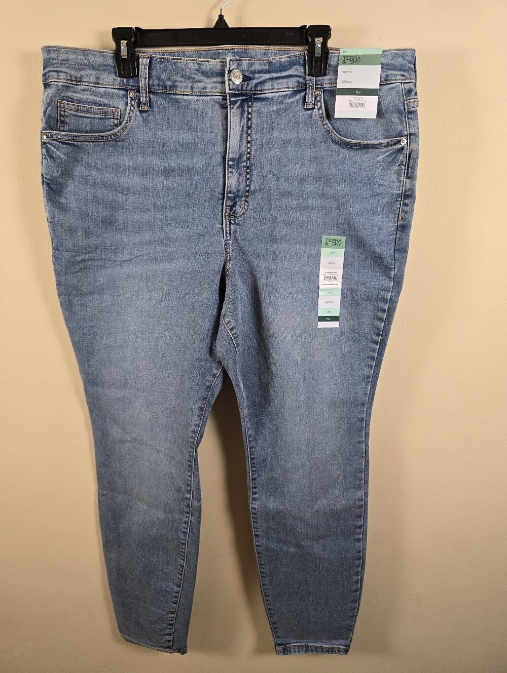 Terra & Sky Women's Plus High Rise Corw Skinny Jeans Midwash 29 Inch Inseam